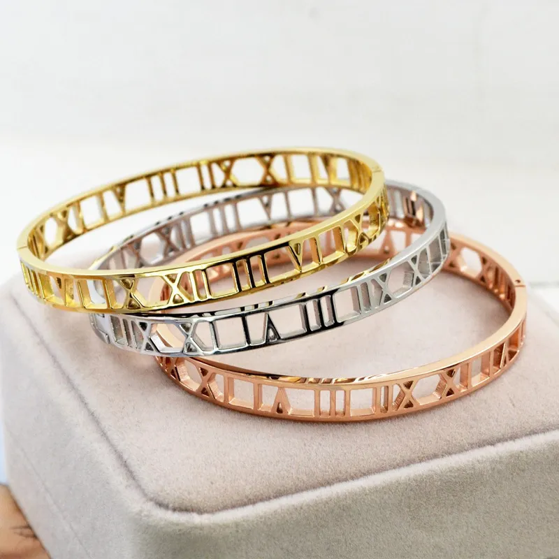 Simple Fashion Roman Numerals Stainless Steel Hollow Bracelet