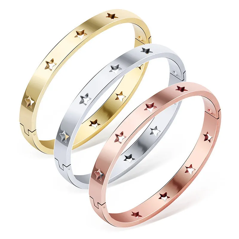 Fashion Five-Pointed Star Hollow Stainless Steel Buckle Bracelet