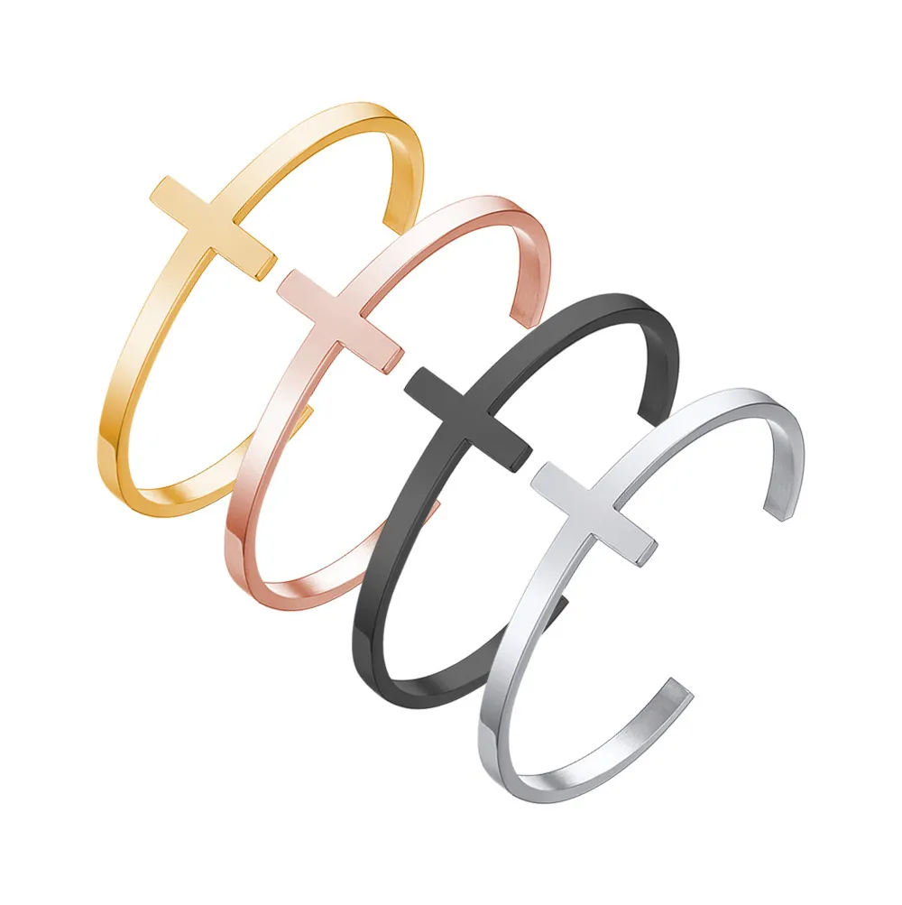 Fashion Simple Cross Stainless Steel Open Bracelet