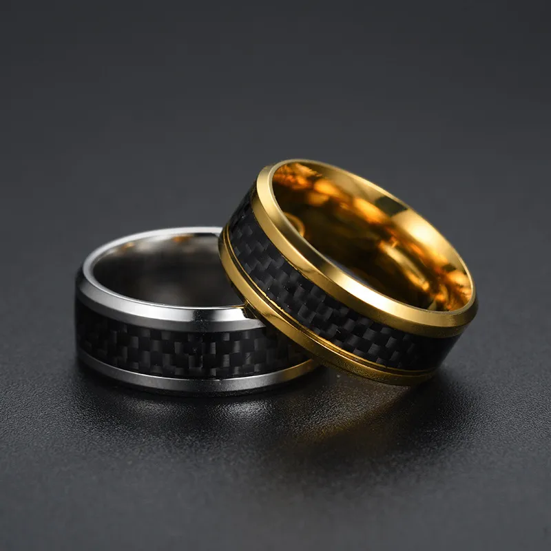 Fashion Creative Carbon Fiber Patch Stainless Steel Ring