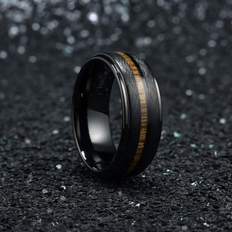 Fashion Creative Black Narrow Wood Grain Stainless Steel Ring