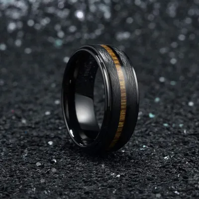 Fashion Creative Black Narrow Wood Grain Stainless Steel Ring