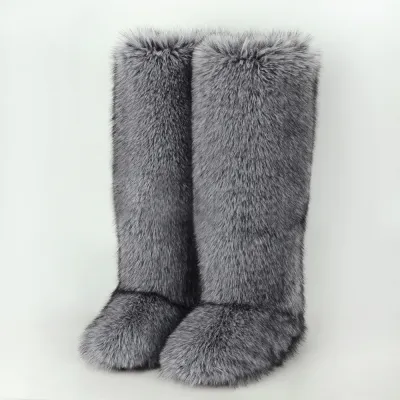 Women Plus Size Faux Fur Warm Snow Boots Flat Heel Winter Leisure