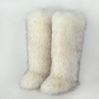 Women Plus Size Faux Fur Warm Snow Boots Flat Heel Winter Leisure