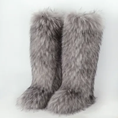 Women Plus Size Faux Fur Warm Snow Boots Flat Heel Winter Leisure