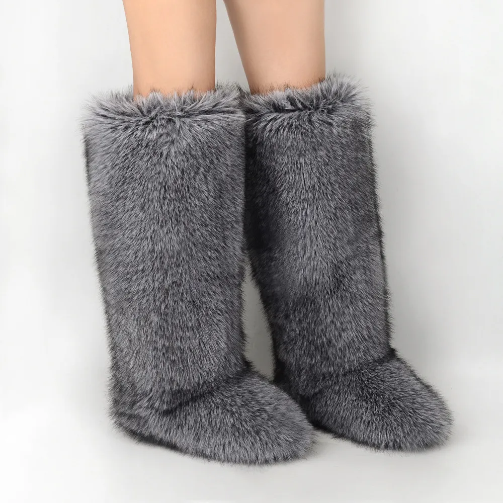 Women Plus Size Faux Fur Warm Snow Boots Flat Heel Winter Leisure