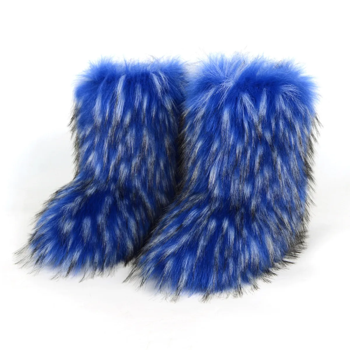 Women's Plus Size Non-Slip Warm Imitation Raccoon Fur Snow Boots Low Top Flat Heel Winter Shoes