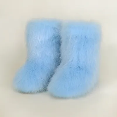 Women Plus Size Non-Slip Warm Imitation Raccoon Fur Snow Boots Flat Heel Round Toe
