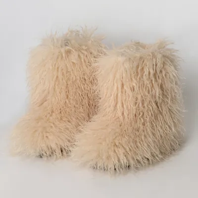 Autumn Winter Women Plus Size Faux Fur Plush Thickened Snow Boots