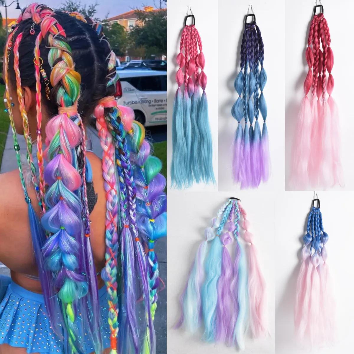 Fashion Multicolor 24 Inch Hairband Ponytail Wig Hair Bundle