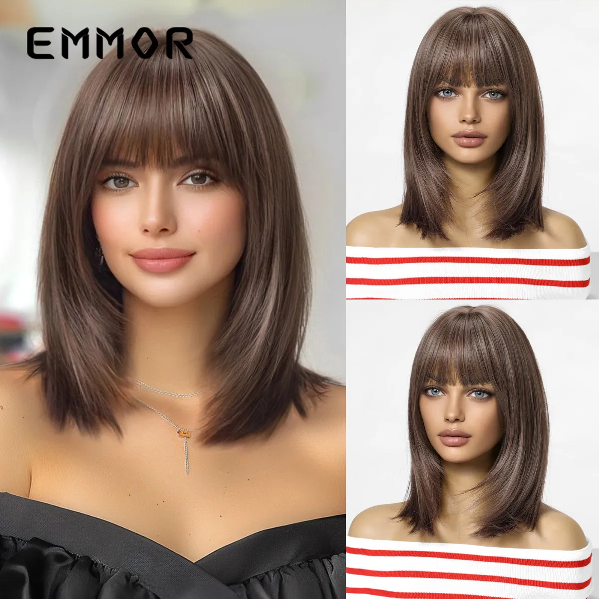 Women Fashion Short Straight Bangs Bobo Wig Full Hair