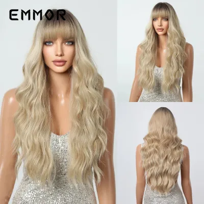 Fashion Bangs Long Curly Wig Qi Bangs Natural High Temperature Wire Full Head