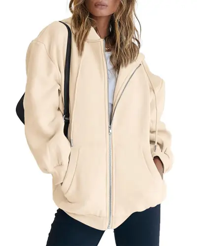 Autumn Winter Women Fashion Solid Color Long Sleeve Zipper Hooded Sweatshirt - Gothic Street Style Polyester Pullover