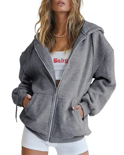 Autumn Winter Women Fashion Solid Color Long Sleeve Zipper Hooded Sweatshirt - Gothic Street Style Polyester Pullover