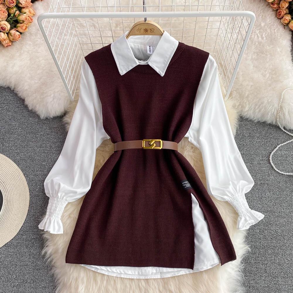 Wholesale Women Fashion White Long-Sleeved Shirt Knitted