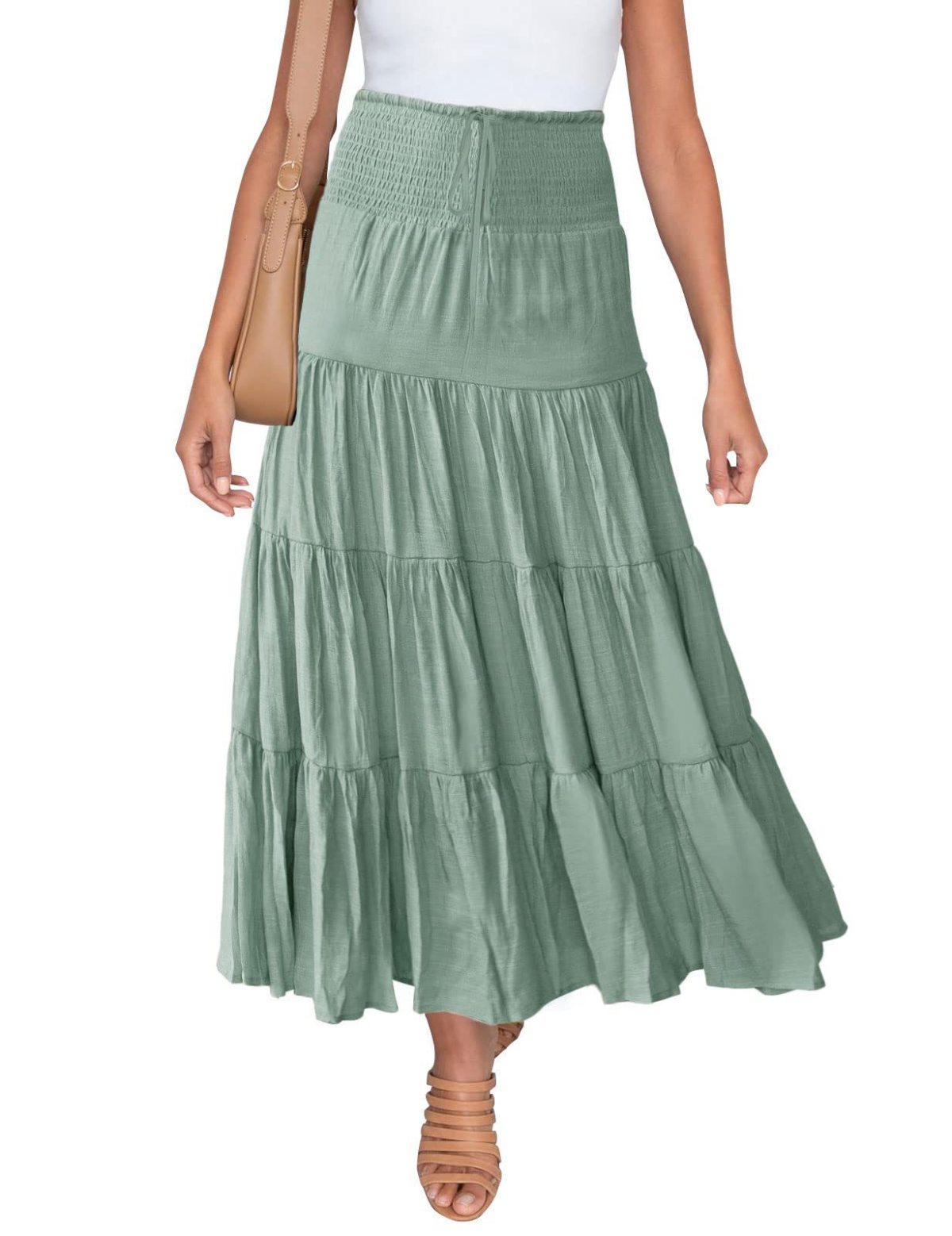 スカート drawstring ribbon tiered skirt pants Wholesale Summer Women Casual Bohemian Stretch High Waist
