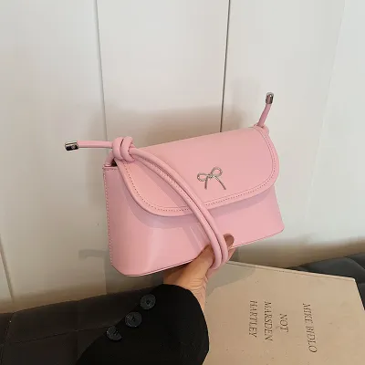 Fashion Square Crossbody Bag with Bow Decoration and Flap Closure