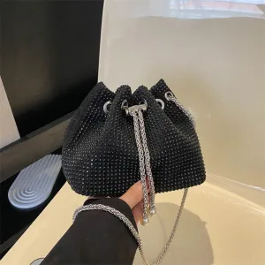 Women Fashionable Simple Solid Color Drawstring Bucket Crossbody Bag
