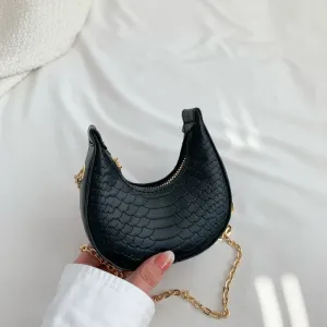 Women Casual Solid Color Dumpling-Shaped Zipper Chain Mini Crossbody Bag