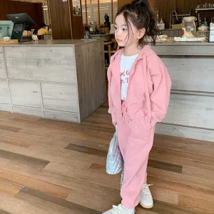 Kids Spring Autumn Toddler Girls Casual Cute Solid Color Long Sleeve Hoodies Trousers Set