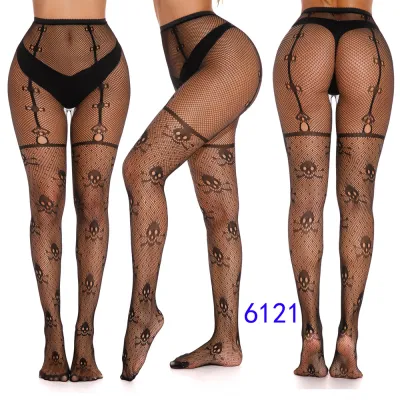 Women Fashion Sexy Mesh Spider Web Skull Pantyhose
