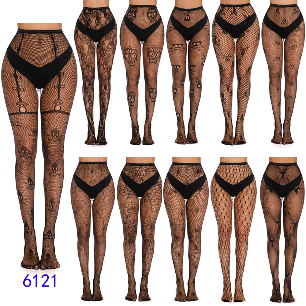Women Fashion Sexy Mesh Spider Web Skull Pantyhose