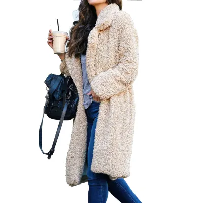 Autumn Winter Women Lambskin Fleece Long Sleeve Lapel Coat