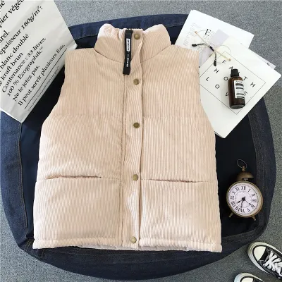 Autumn Winter Women Casual Sleeveless Thickened Vest Jacket