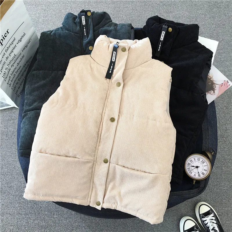 Autumn Winter Women Casual Sleeveless Thickened Vest Jacket