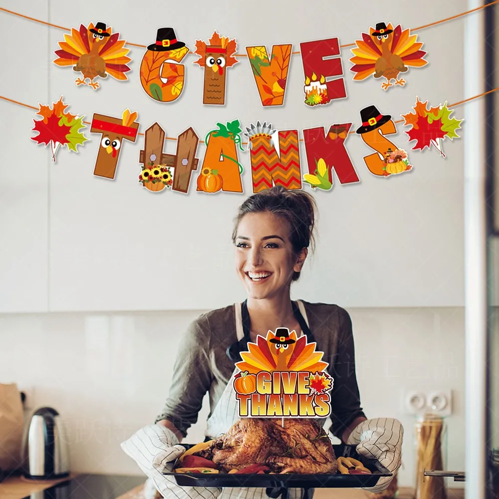 Thanksgiving Party Decor Paper Flag Banner Autumn Harvest