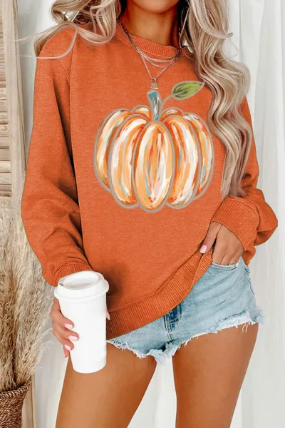 Women's Thanksgiving Long Sleeve Pumpkin Sweatshirt Loose Pullover