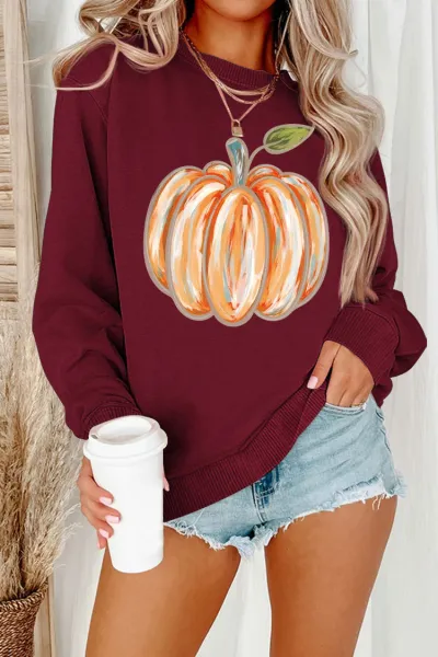 Women's Thanksgiving Long Sleeve Pumpkin Sweatshirt Loose Pullover