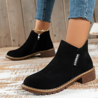Women Casual Vintage Plus Size Side Zipper Frosted Short Boots