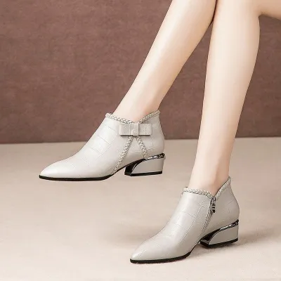 Women Fashion Plus Size Toe Side Zip PU Short Boots