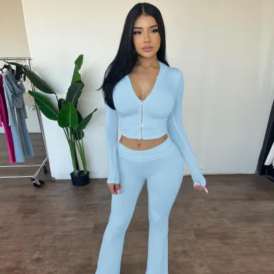 Women's Hooded Top and Flared Pants Set - Street Style Solid Color Milk Silk Two-Piece