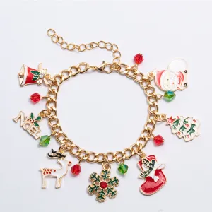 Women's Fashion Christmas Cartoon Bell Snowman Elk Pendant Bracelet for Party