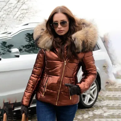 Women's Plush Hooded Coat with Imitation Fur Collar - Slim Fit Urban Style for Autumn Winter