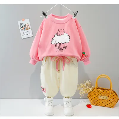 Kids Toddler Girls Casual Cute Cartoon Print Long Sleeve Sweatshirts Trousers Set