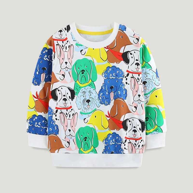Toddler Boys Casual Cute Cartoon Dog Print Long Sleeve Sweatshirt Pullover 100% Cotton