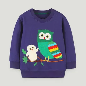 Kids Toddler Boys Girls Casual Cute Cartoon Owl Pattern Long Sleeve Pullover Sweatshirts
