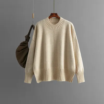 Autumn Winter Women Fashion Solid Color Round Neck Long Sleeve Knitted Pullover Sweater