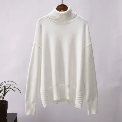 Autumn Winter Women Solid Color Turtleneck Long Sleeve Pullover Sweater
