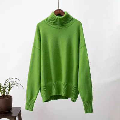 Autumn Winter Women Solid Color Turtleneck Long Sleeve Pullover Sweater