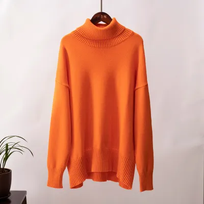 Autumn Winter Women Solid Color Turtleneck Long Sleeve Pullover Sweater