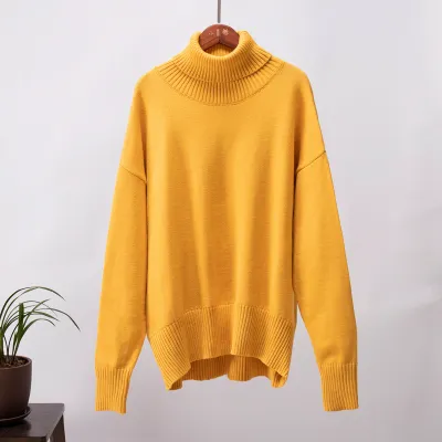 Autumn Winter Women Solid Color Turtleneck Long Sleeve Pullover Sweater