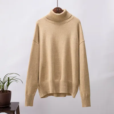 Autumn Winter Women Solid Color Turtleneck Long Sleeve Pullover Sweater