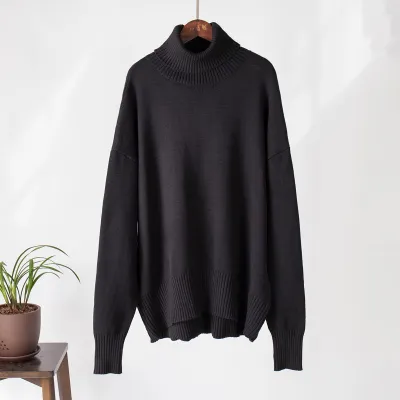 Autumn Winter Women Solid Color Turtleneck Long Sleeve Pullover Sweater