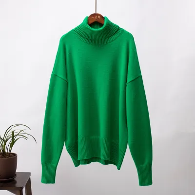 Autumn Winter Women Solid Color Turtleneck Long Sleeve Pullover Sweater