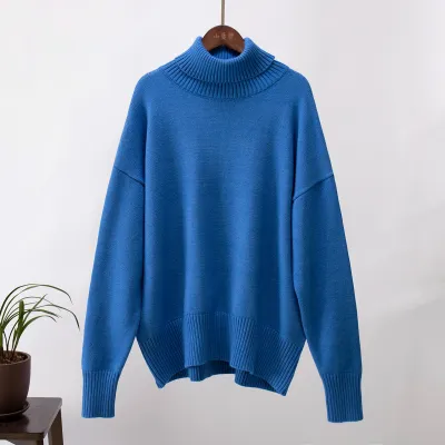 Autumn Winter Women Solid Color Turtleneck Long Sleeve Pullover Sweater
