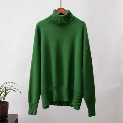 Autumn Winter Women Solid Color Turtleneck Long Sleeve Pullover Sweater